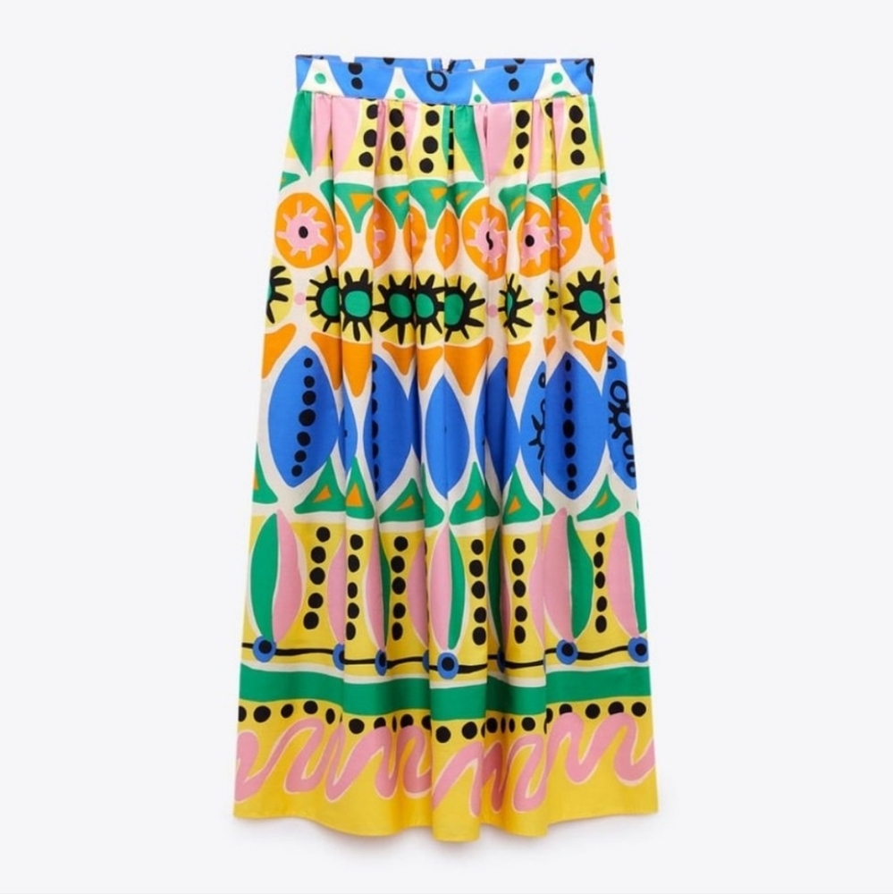 Zara Multicolor Floral & Geometric Maxi Skirt - Yellow, Blue, Green, Pink - Picture 14 of 15
